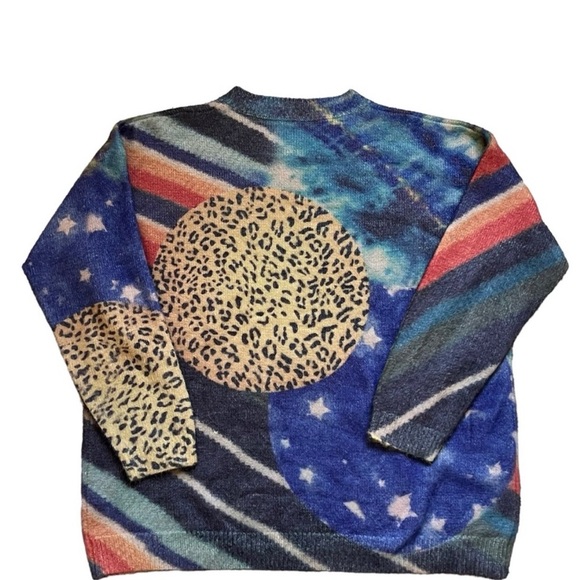 Yesno Women Large Oversize Sweater Leopard Solar System Artsy Novelty xl - Picture 2 of 7